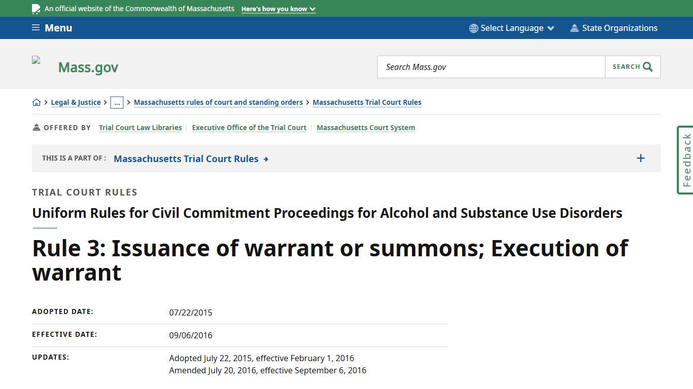 Rule 3: Issuance of warrant or summons; Execution of warrant Mass.gov