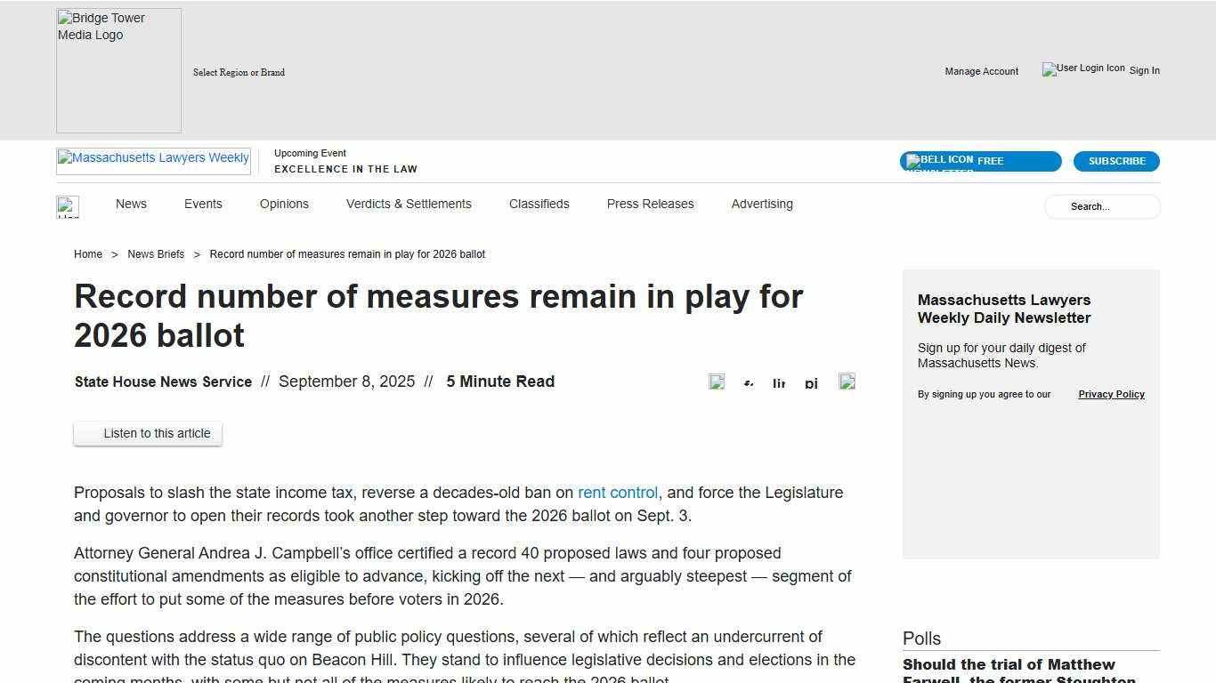 Record number of measures remain in play for 2026 ballot Massachusetts Lawyers Weekly